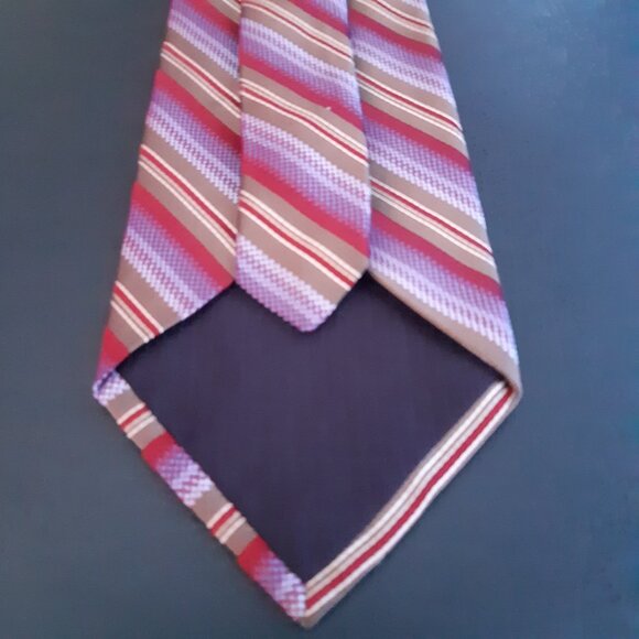 Bovet 100% Silk Diagonal Stripe Tie, Taupe, Maroon Red, Mauve & White - Picture 3 of 11
